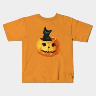 Vintage Black Cat In Pumpkin Kids T-Shirt